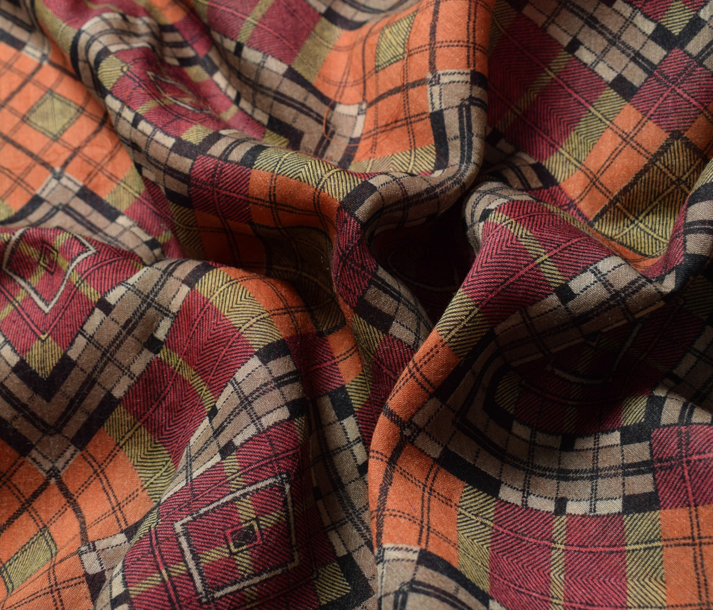Sushila Vintage Pure Cotton Silk Scrap Saree Geometrical Printed Sari Fabric