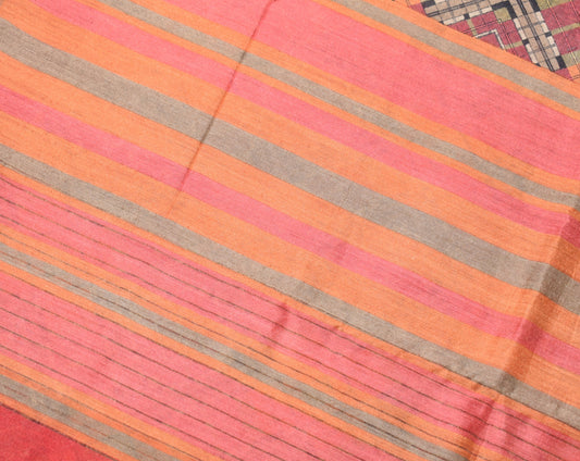 Sushila Vintage Pure Cotton Silk Scrap Saree Geometrical Printed Sari Fabric