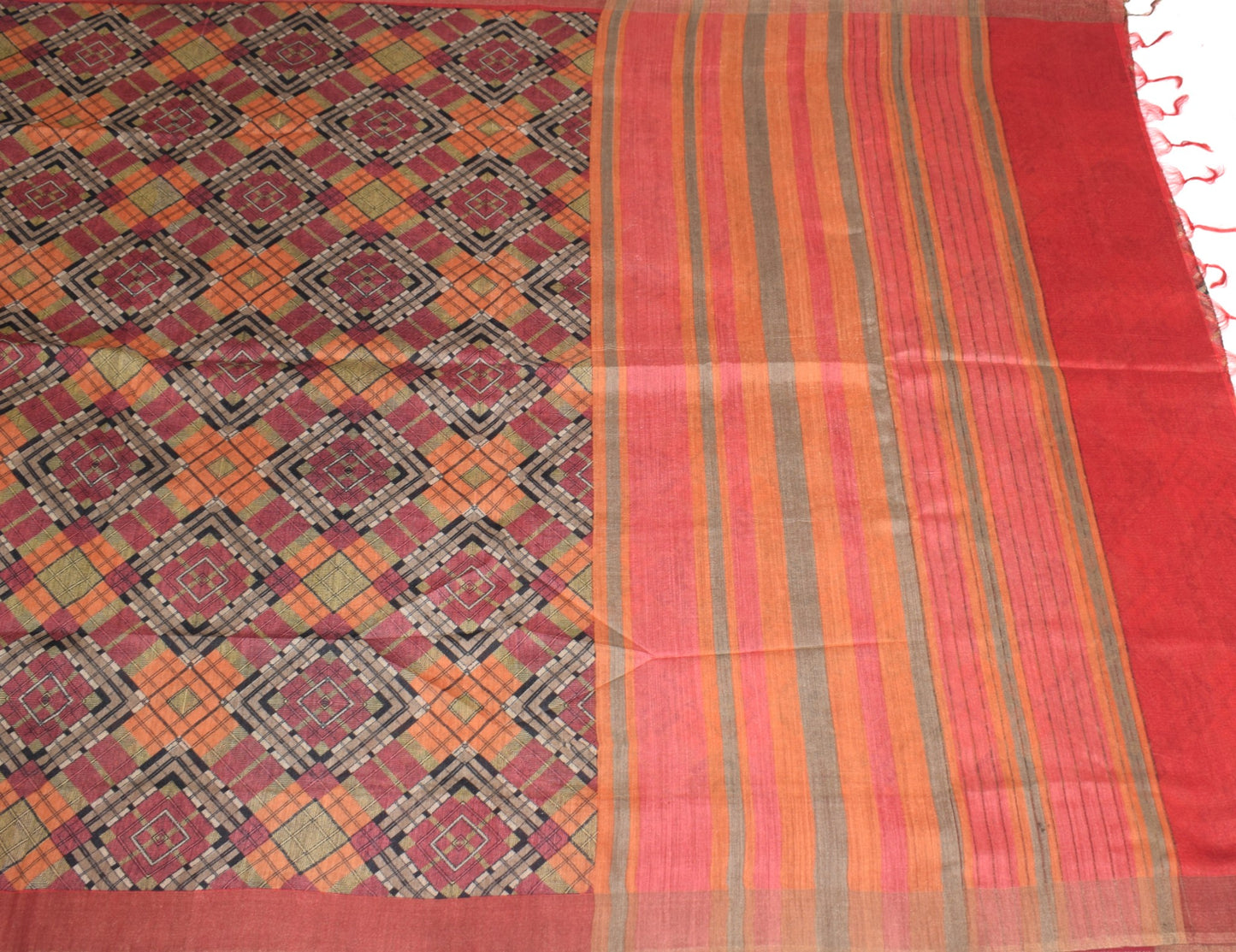 Sushila Vintage Pure Cotton Silk Scrap Saree Geometrical Printed Sari Fabric