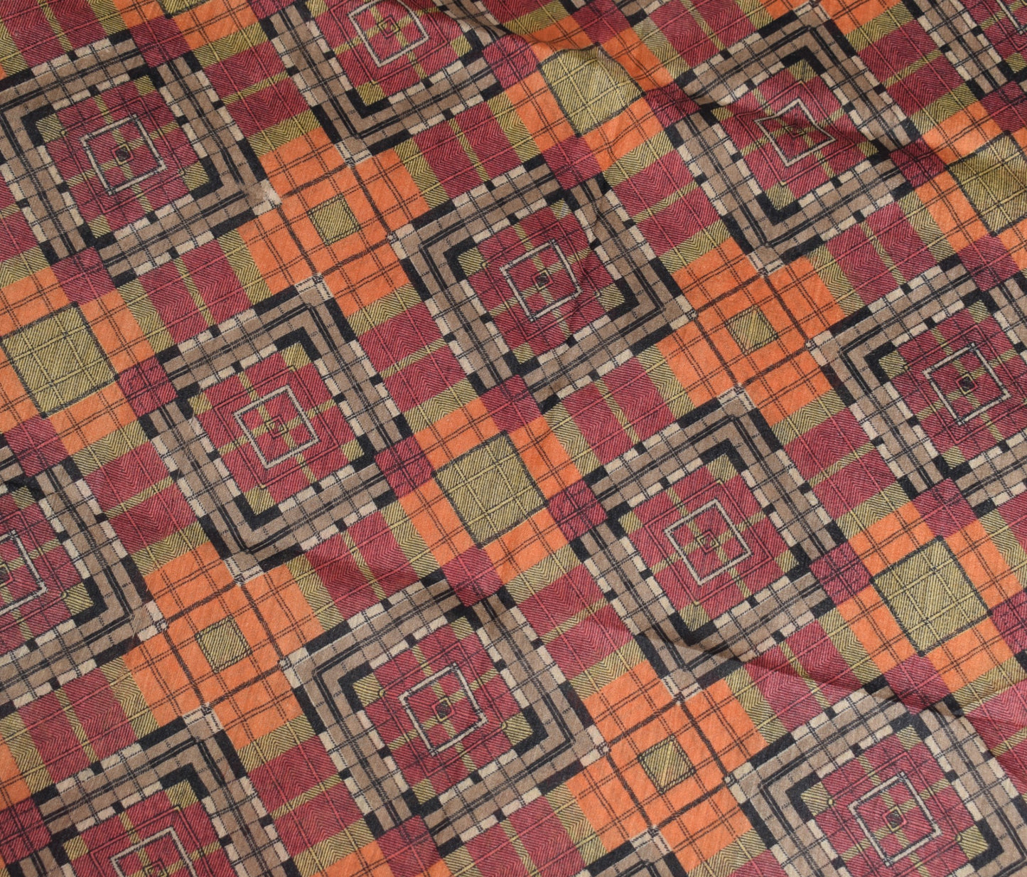 Sushila Vintage Pure Cotton Silk Scrap Saree Geometrical Printed Sari Fabric