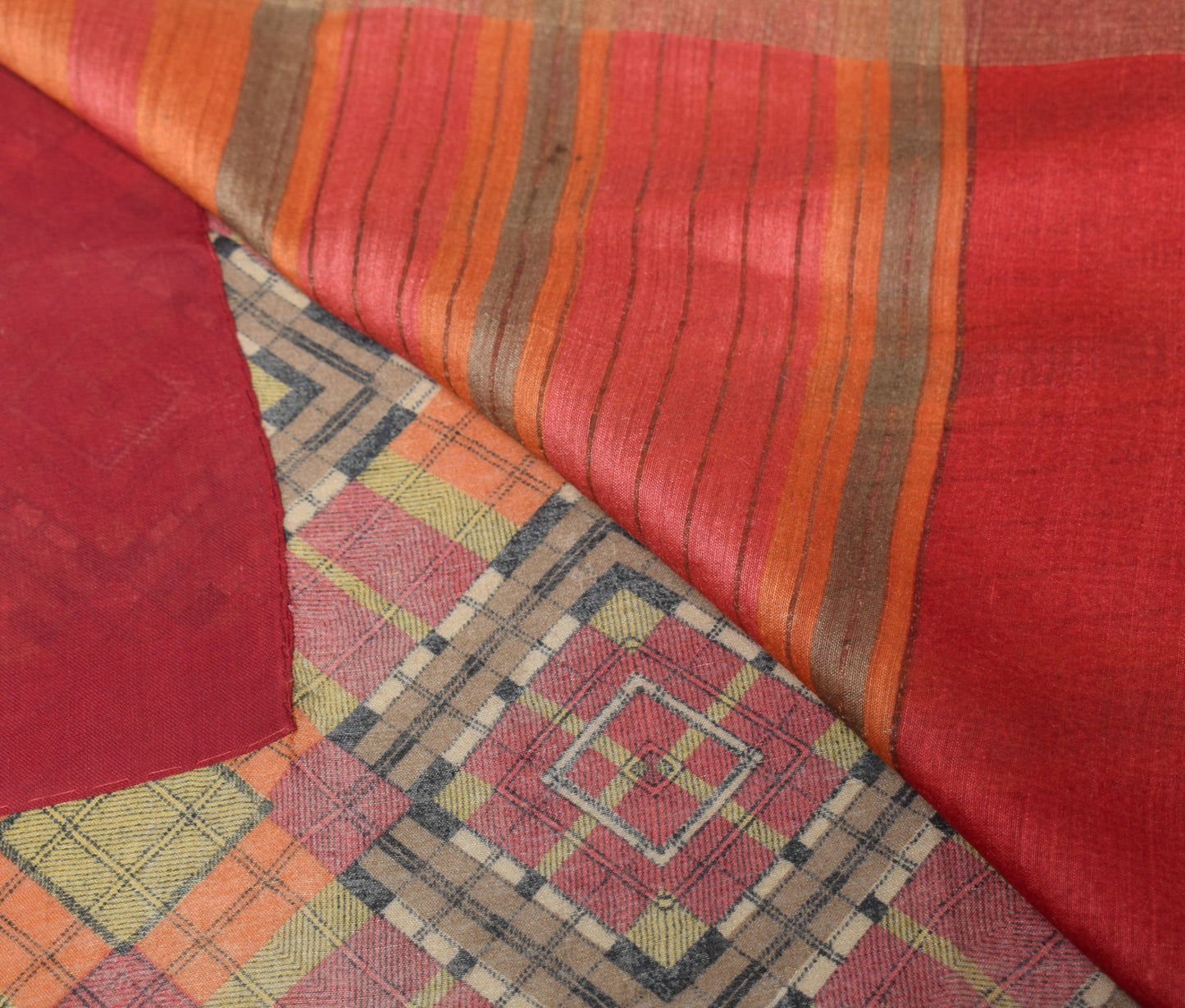Sushila Vintage Pure Cotton Silk Scrap Saree Geometrical Printed Sari Fabric