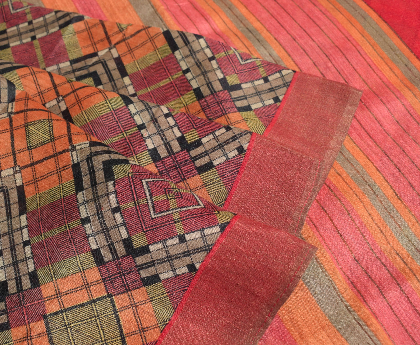 Sushila Vintage Pure Cotton Silk Scrap Saree Geometrical Printed Sari Fabric