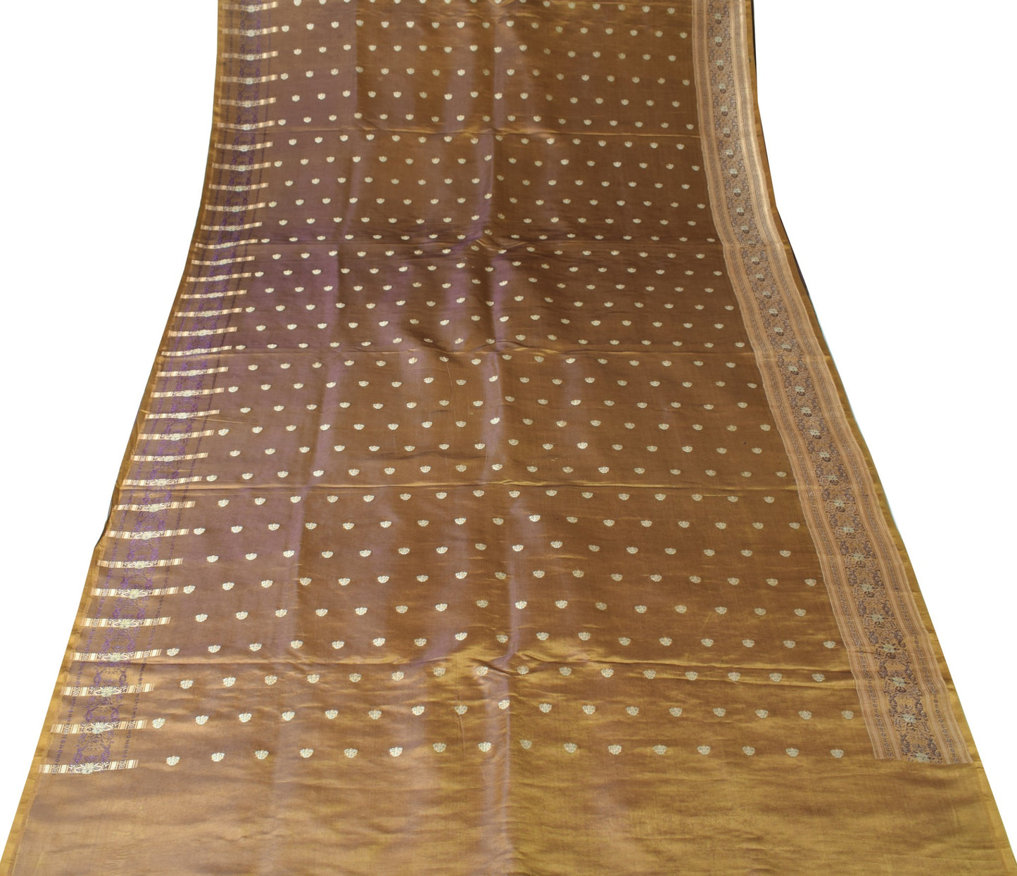 Sushila Vintage Banarasi Brocade Scrap Saree Pure Satin Silk Mustard Sari Fabric