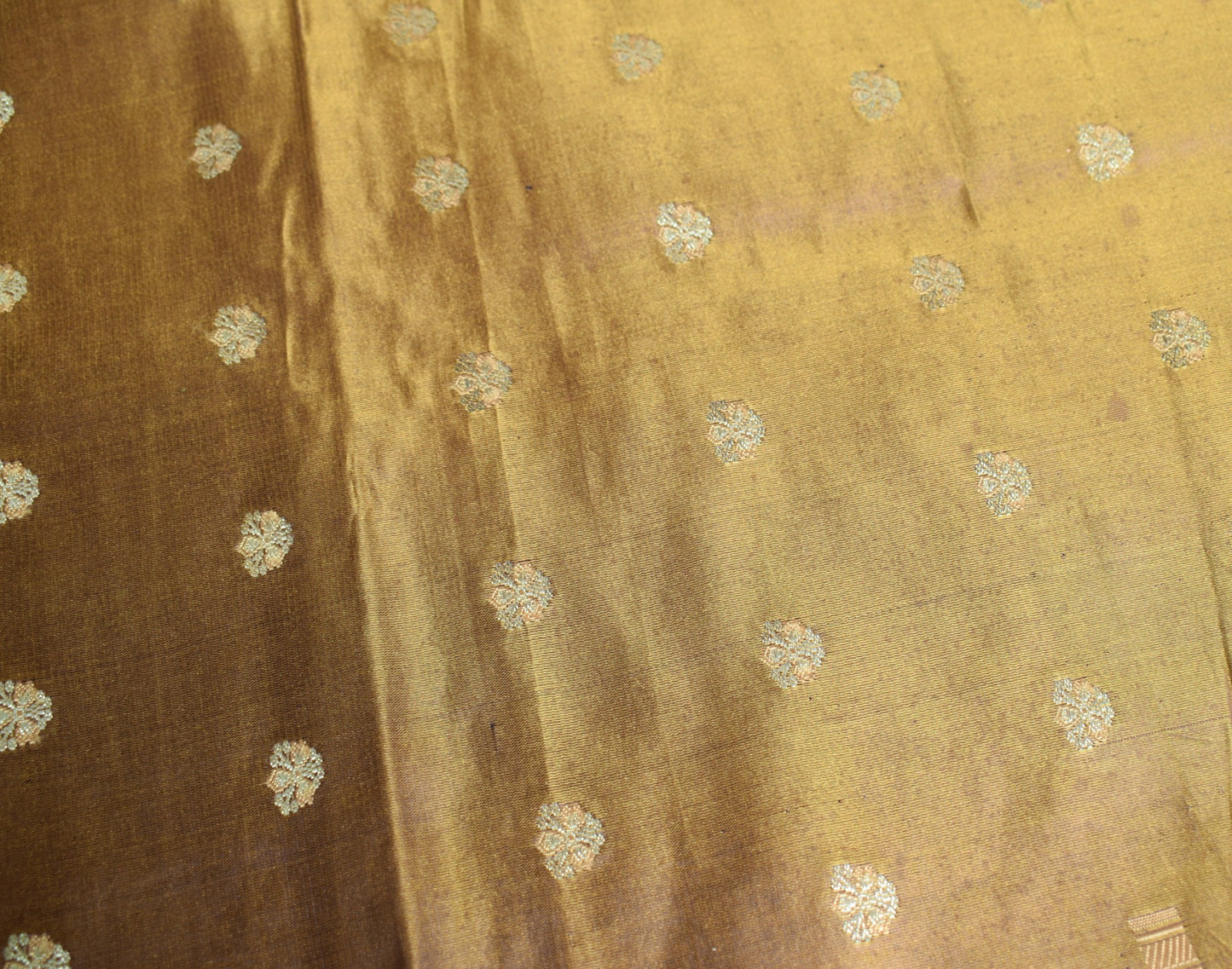 Sushila Vintage Banarasi Brocade Scrap Saree Pure Satin Silk Mustard Sari Fabric