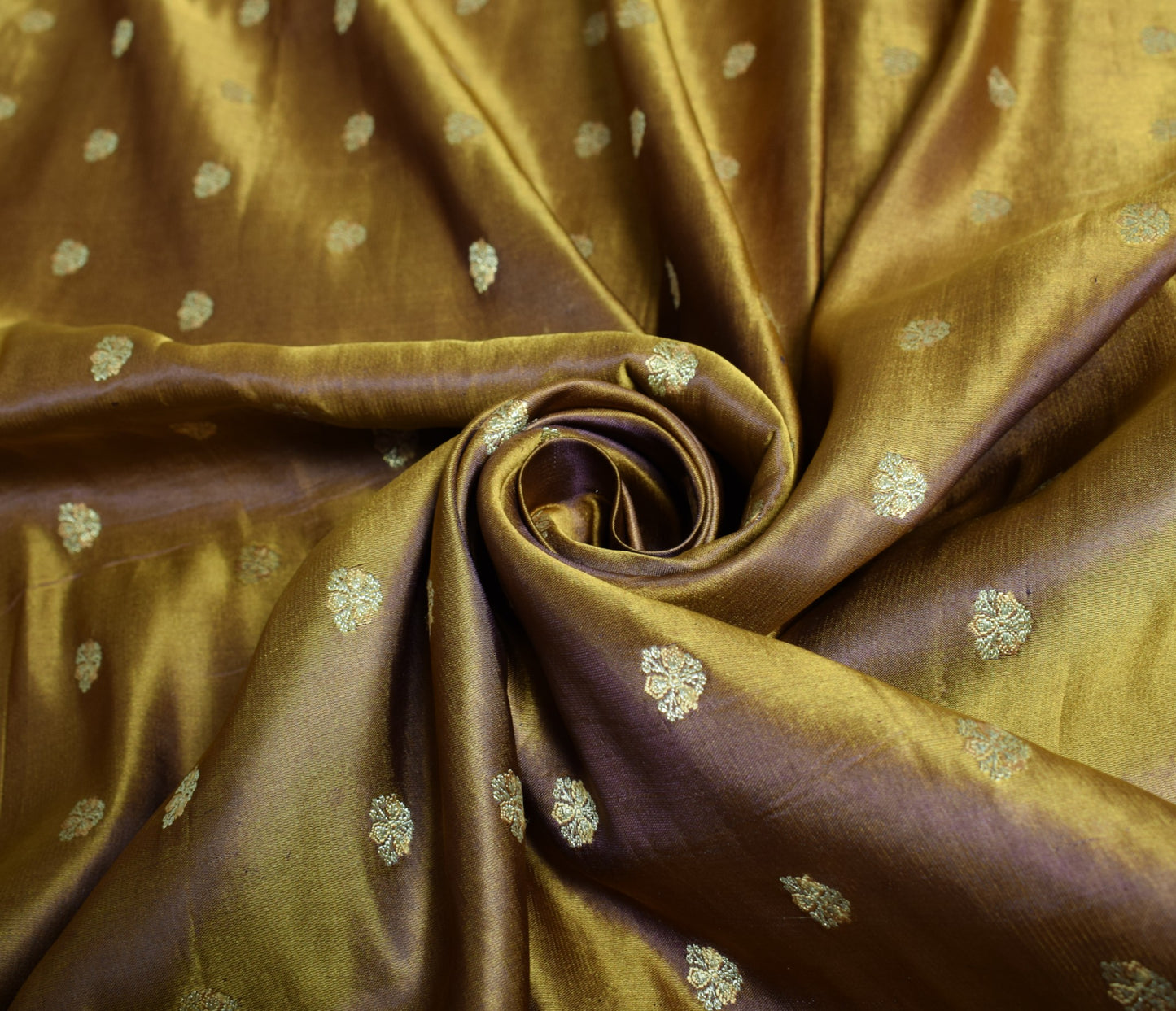 Sushila Vintage Banarasi Brocade Scrap Saree Pure Satin Silk Mustard Sari Fabric