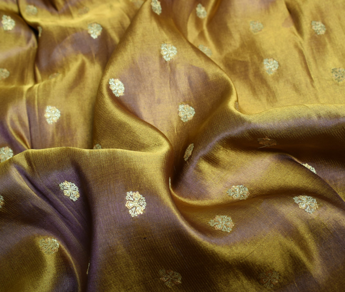 Sushila Vintage Banarasi Brocade Scrap Saree Pure Satin Silk Mustard Sari Fabric