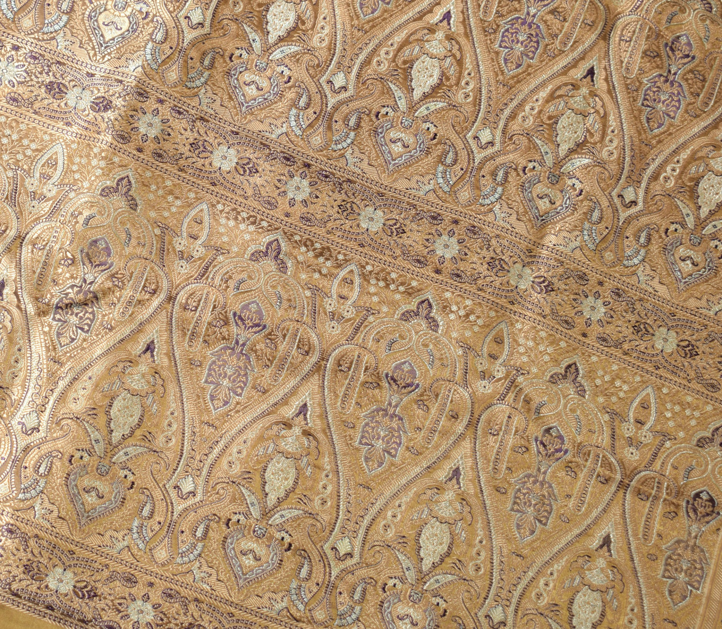 Sushila Vintage Banarasi Brocade Scrap Saree Pure Satin Silk Mustard Sari Fabric