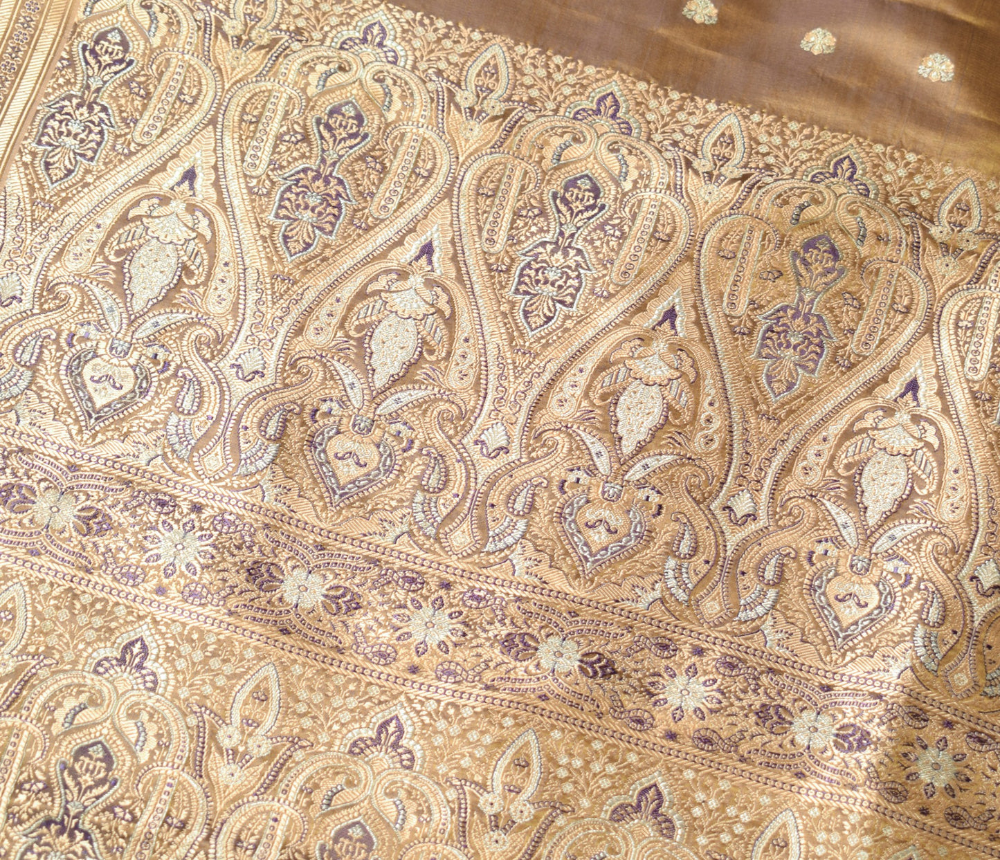 Sushila Vintage Banarasi Brocade Scrap Saree Pure Satin Silk Mustard Sari Fabric