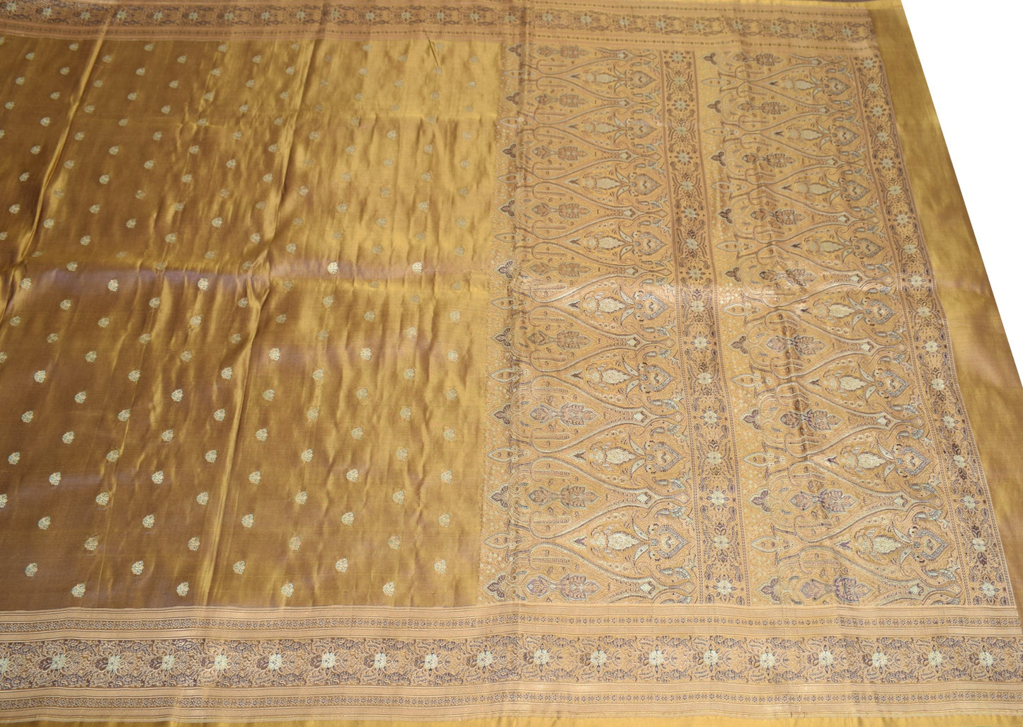 Sushila Vintage Banarasi Brocade Scrap Saree Pure Satin Silk Mustard Sari Fabric