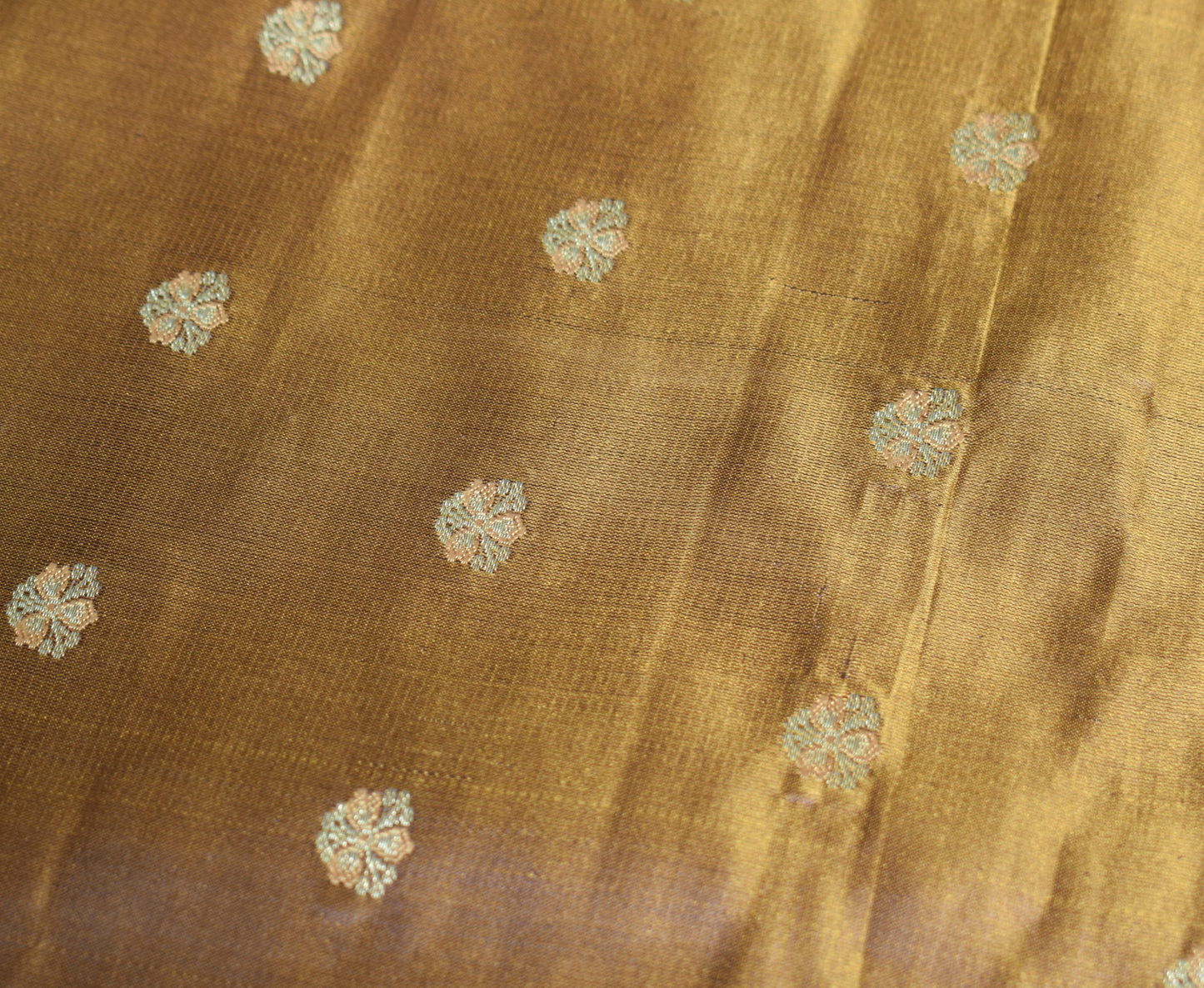 Sushila Vintage Banarasi Brocade Scrap Saree Pure Satin Silk Mustard Sari Fabric