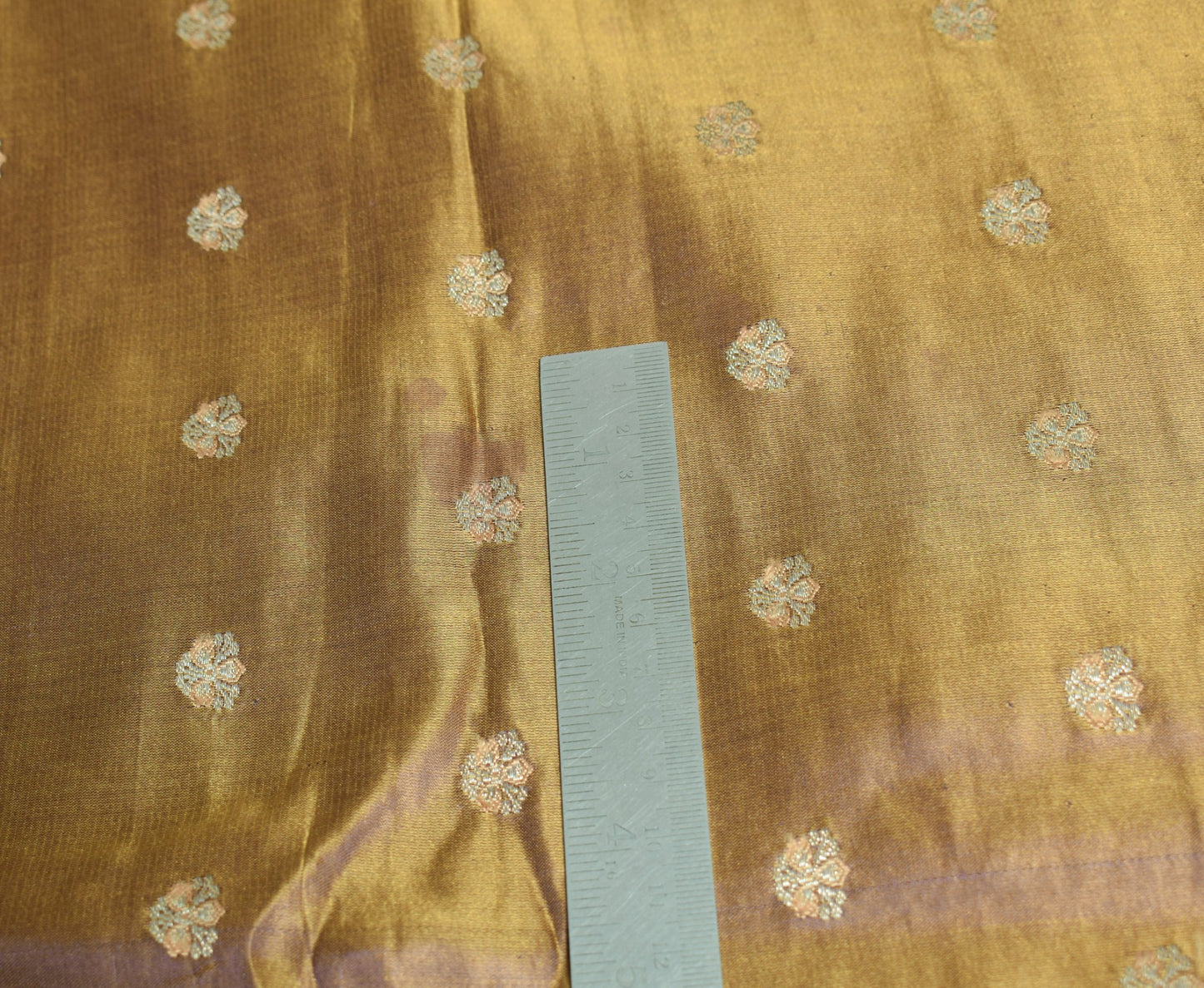 Sushila Vintage Banarasi Brocade Scrap Saree Pure Satin Silk Mustard Sari Fabric