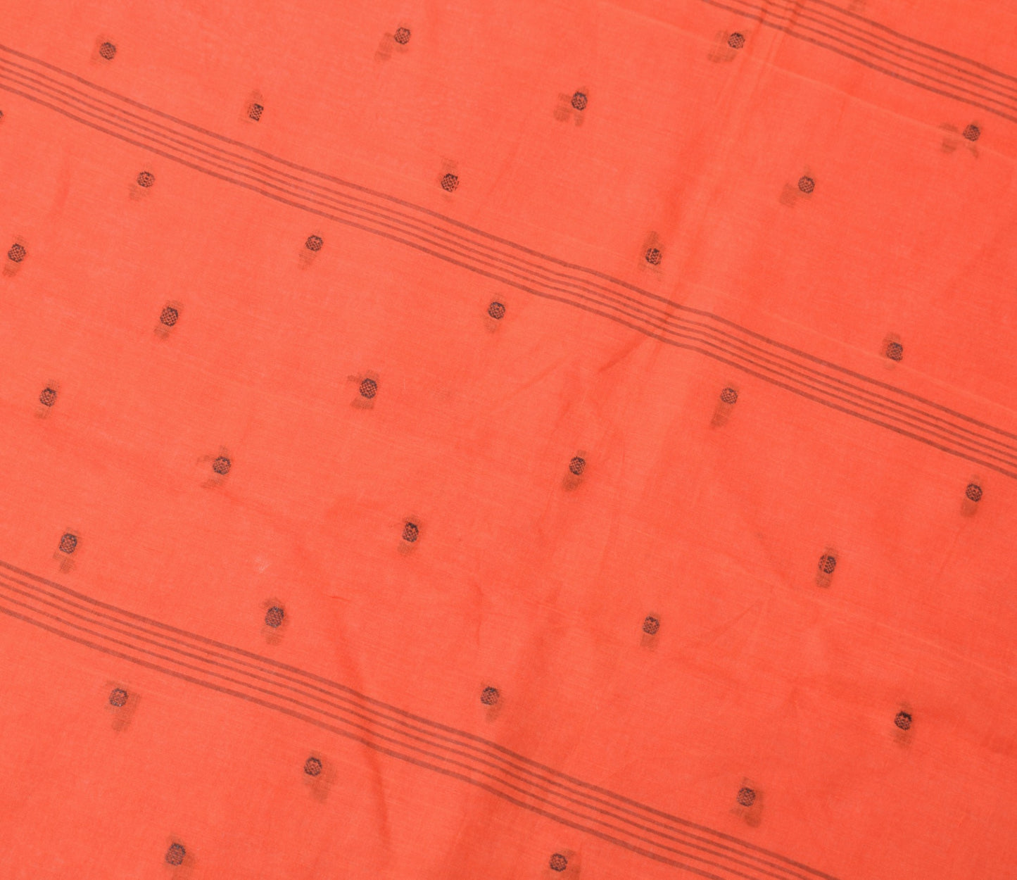 Sushila Vintage Hand Woven Scrap Saree Pure Cotton Orange 5 Yd Sari Craft Fabric