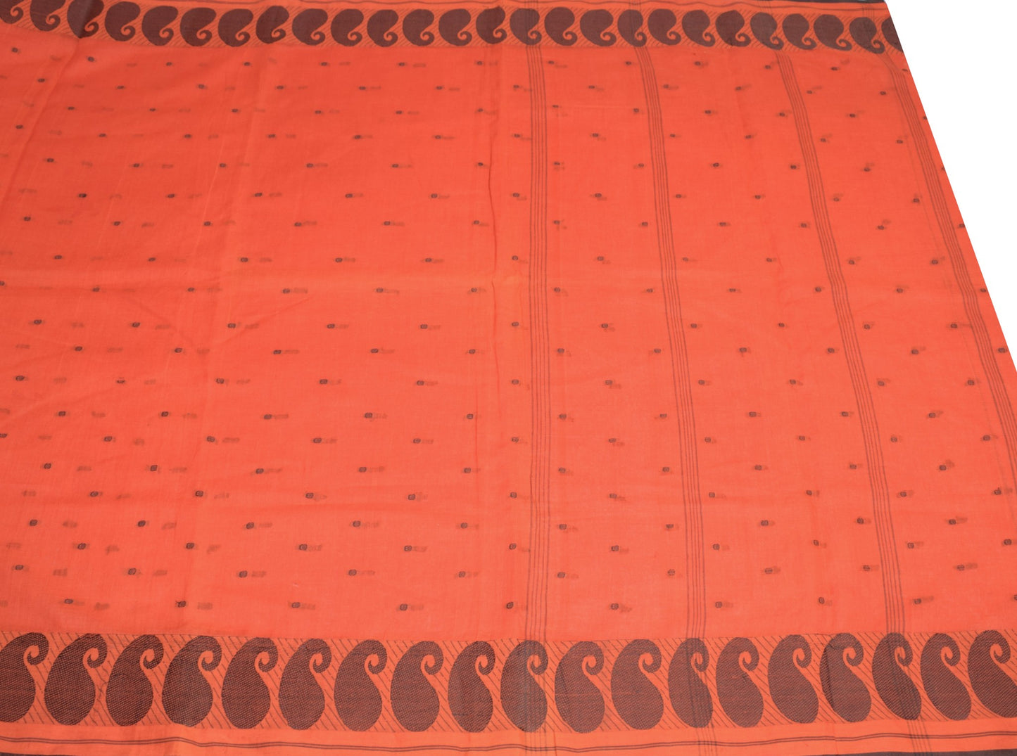 Sushila Vintage Hand Woven Scrap Saree Pure Cotton Orange 5 Yd Sari Craft Fabric