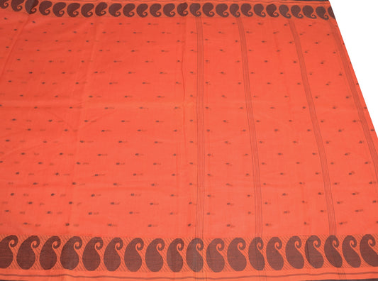 Sushila Vintage Hand Woven Scrap Saree Pure Cotton Orange 5 Yd Sari Craft Fabric