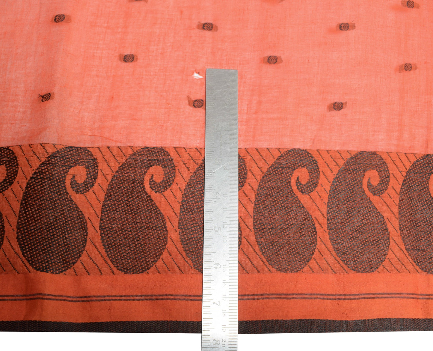 Sushila Vintage Hand Woven Scrap Saree Pure Cotton Orange 5 Yd Sari Craft Fabric