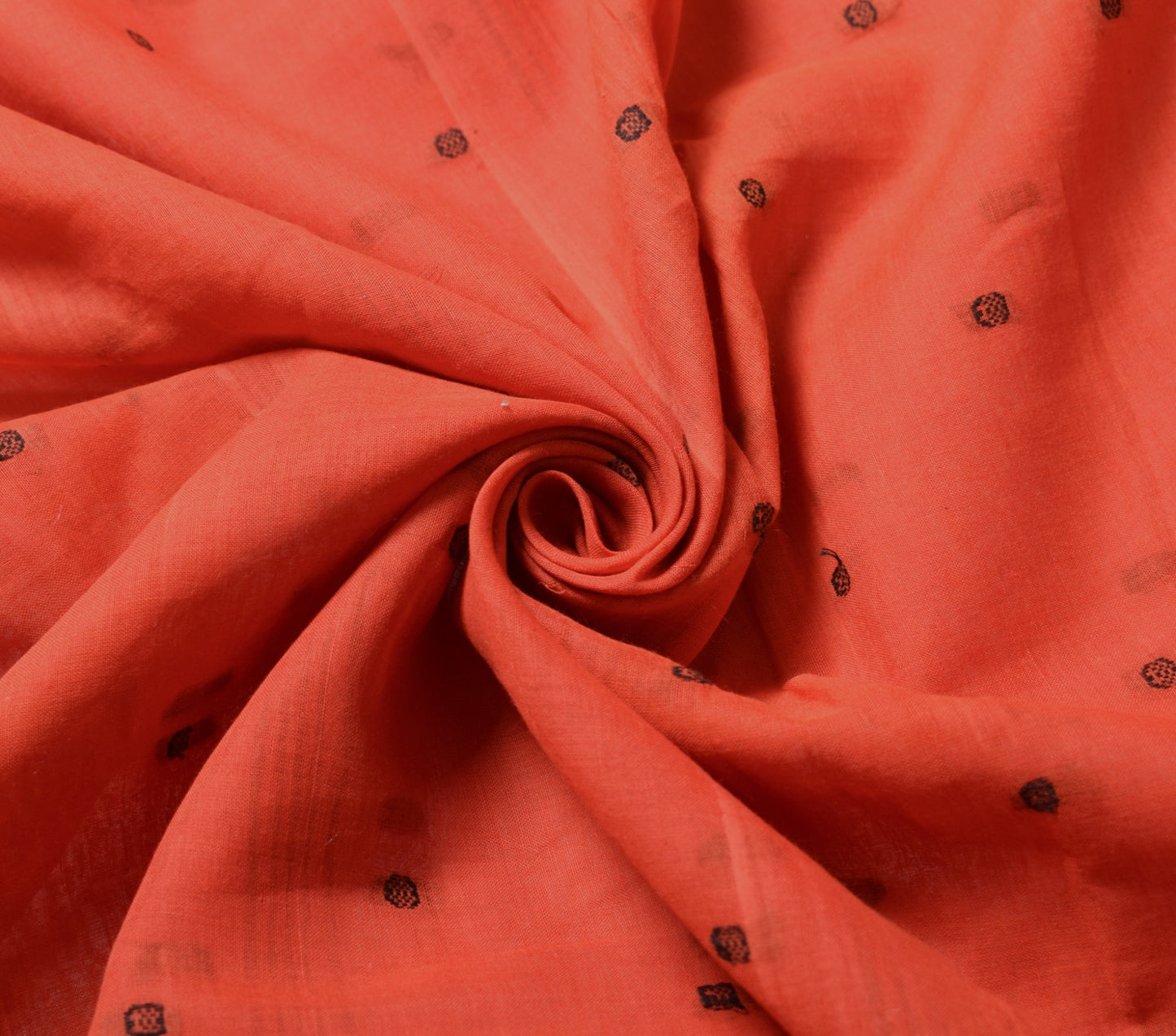 Sushila Vintage Hand Woven Scrap Saree Pure Cotton Orange 5 Yd Sari Craft Fabric