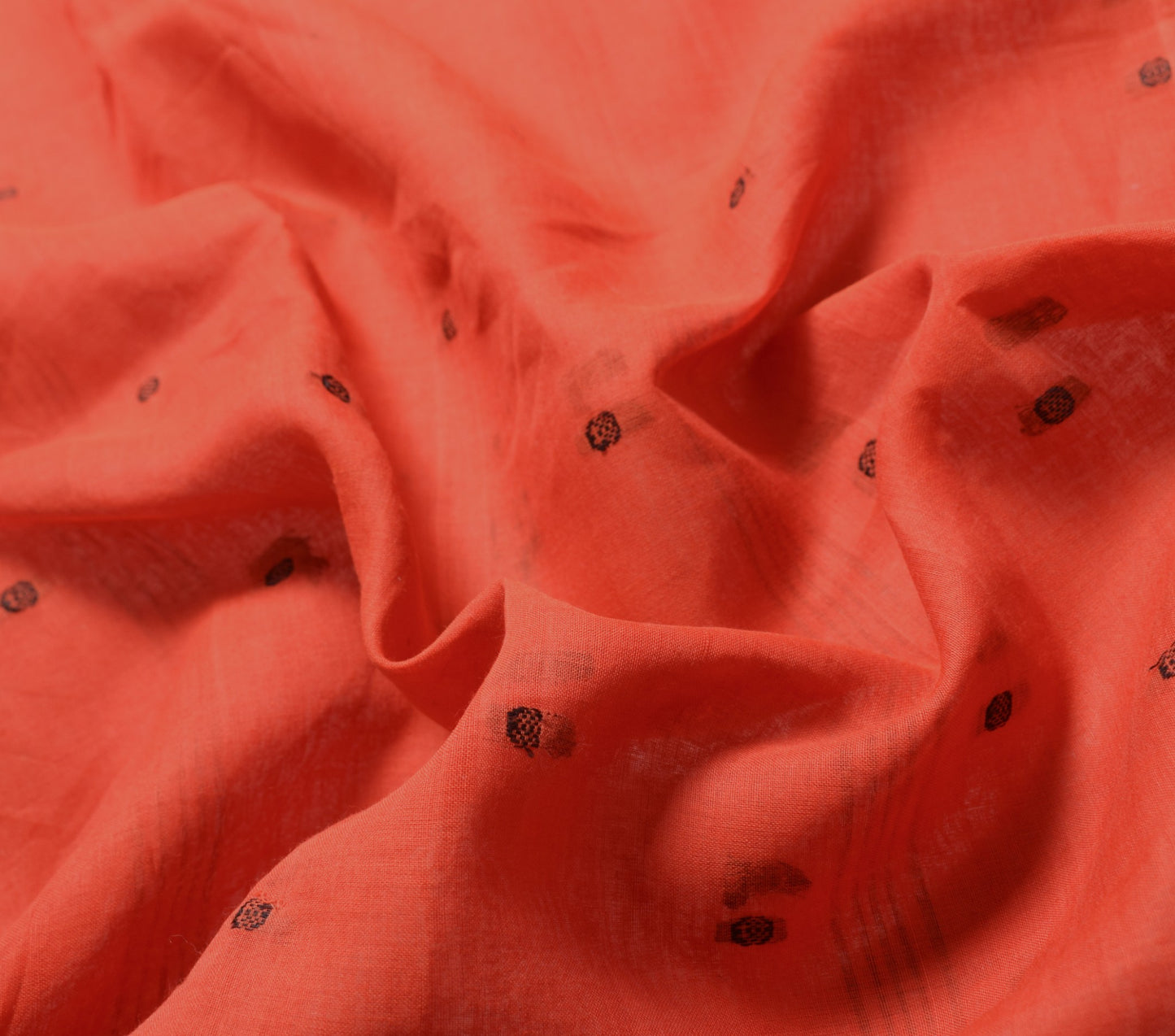Sushila Vintage Hand Woven Scrap Saree Pure Cotton Orange 5 Yd Sari Craft Fabric