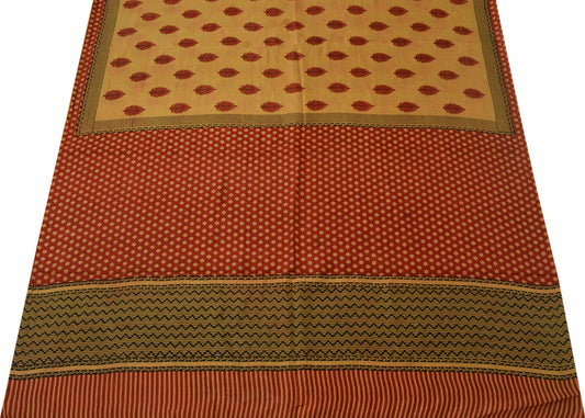 Sushila Vintage Brown Scrap Saree 100% Pure Silk Printed Floral Sari Fabric