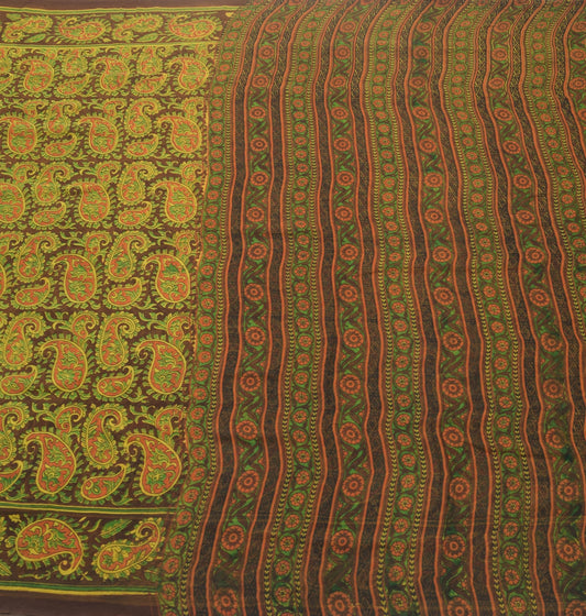 Sushila Vintage Brown Scrap Saree 100% Pure Georgette Silk Printed Sari Fabric