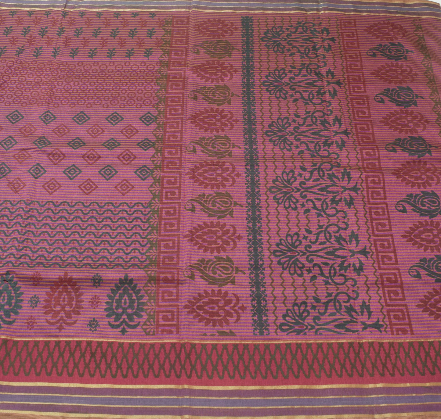 Sushila Vintage Purple Scrap Saree Silk Printed Woven Remnant Sari Craft Fabric