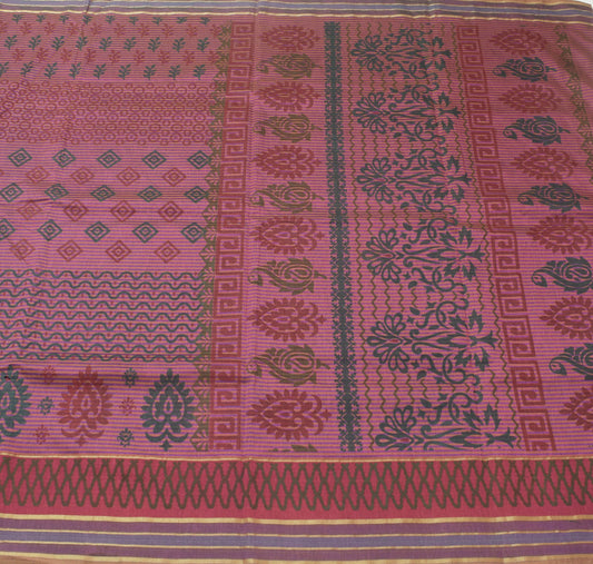 Sushila Vintage Purple Scrap Saree Silk Printed Woven Remnant Sari Craft Fabric