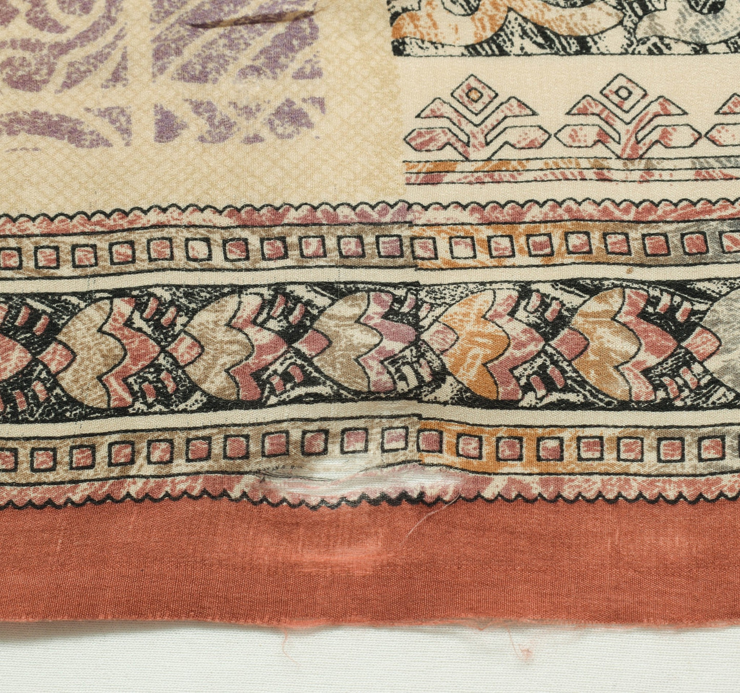 Sushila Vintage Light Brown Scrap Saree Pure Silk Printed Sari Remnant Fabric