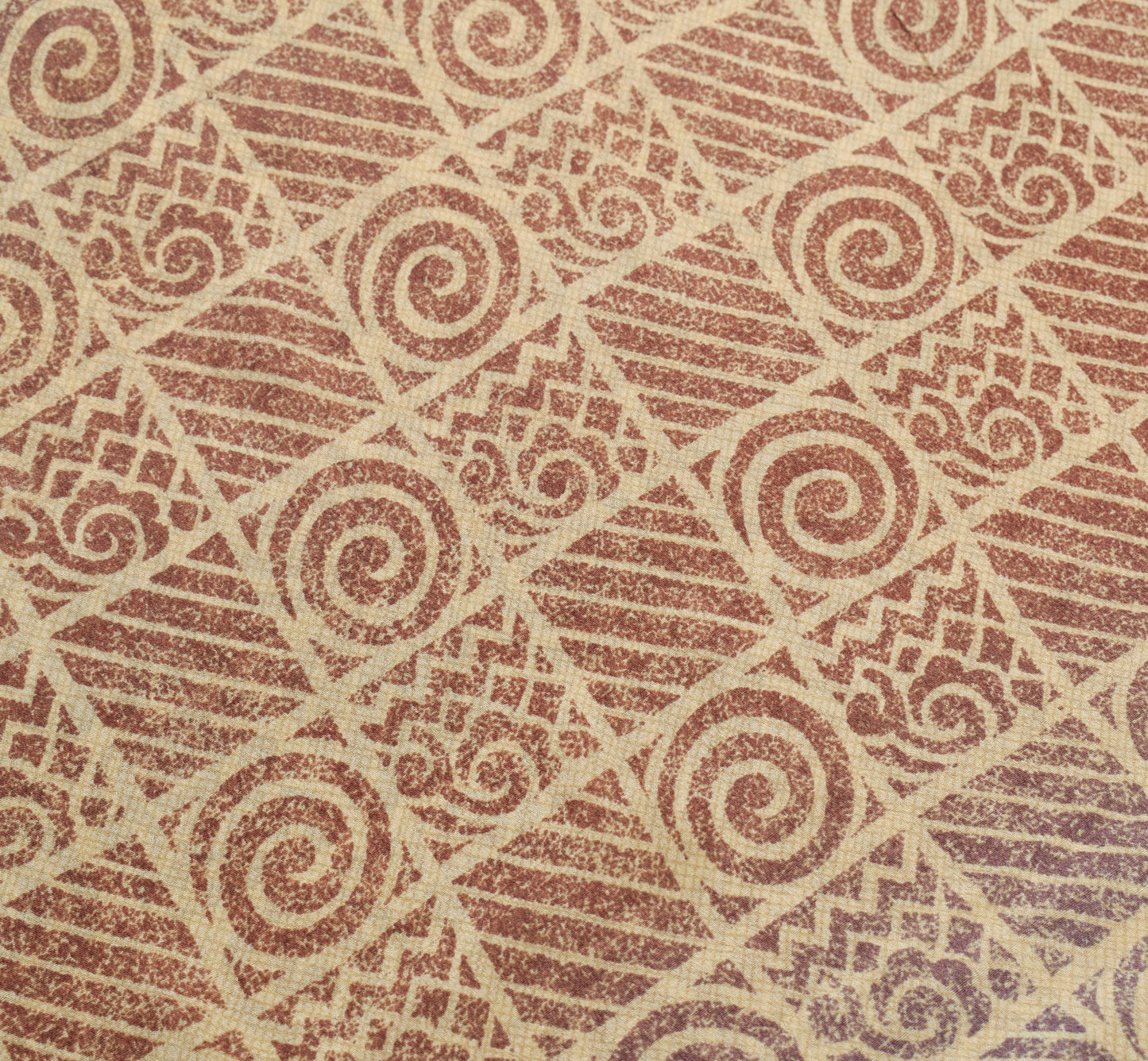 Sushila Vintage Light Brown Scrap Saree Pure Silk Printed Sari Remnant Fabric