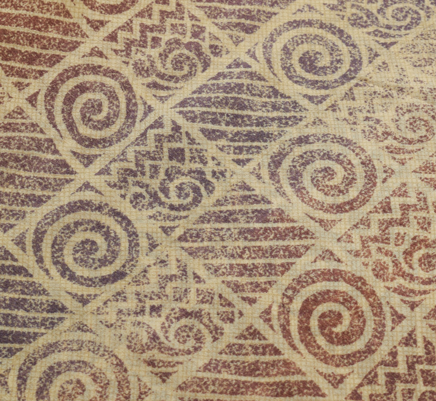 Sushila Vintage Light Brown Scrap Saree Pure Silk Printed Sari Remnant Fabric