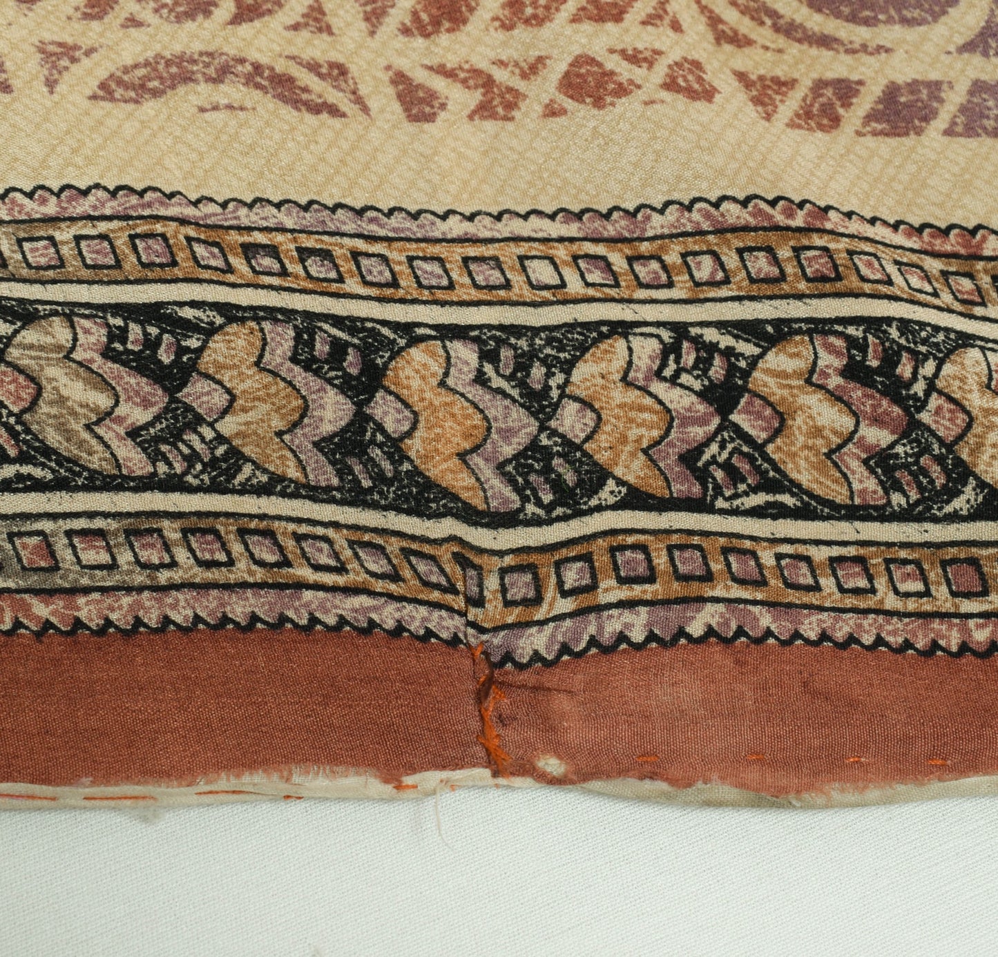 Sushila Vintage Light Brown Scrap Saree Pure Silk Printed Sari Remnant Fabric