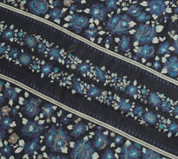 Sushila Vintage Gray Scrap Saree 100% Pure Silk Printed Floral Craft Sari Fabric