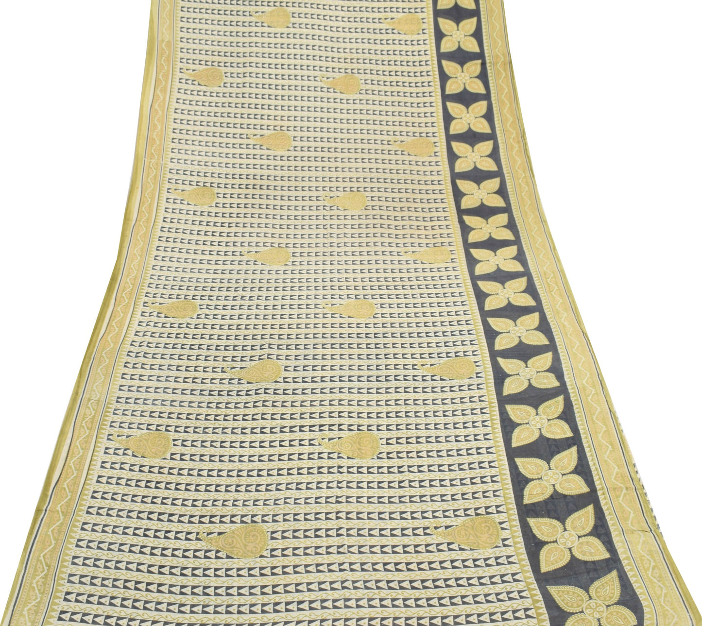 Sushila Vintage White Scrap Saree 100%Pure Cotton Printed Soft Sari Craft Fabric
