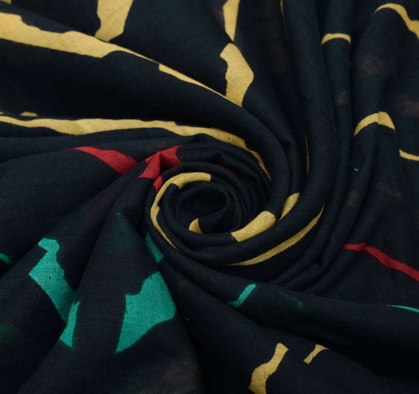Sushila Vintage Black Scrap Saree 100% Pure Cotton Printed Abstract Sari Fabric