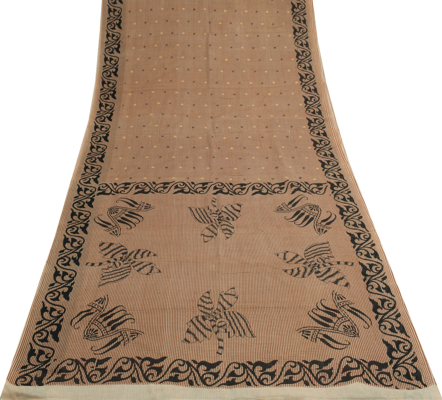 Sushila Vintage Brown Scrap Saree 100% Pure Cotton Printed Floral Sari Fabric