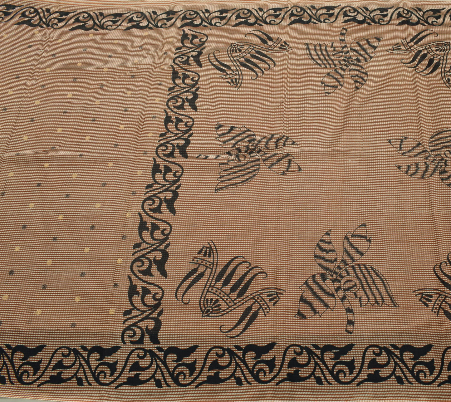 Sushila Vintage Brown Scrap Saree 100% Pure Cotton Printed Floral Sari Fabric