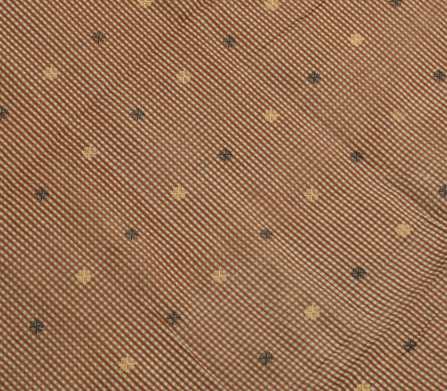 Sushila Vintage Brown Scrap Saree 100% Pure Cotton Printed Floral Sari Fabric