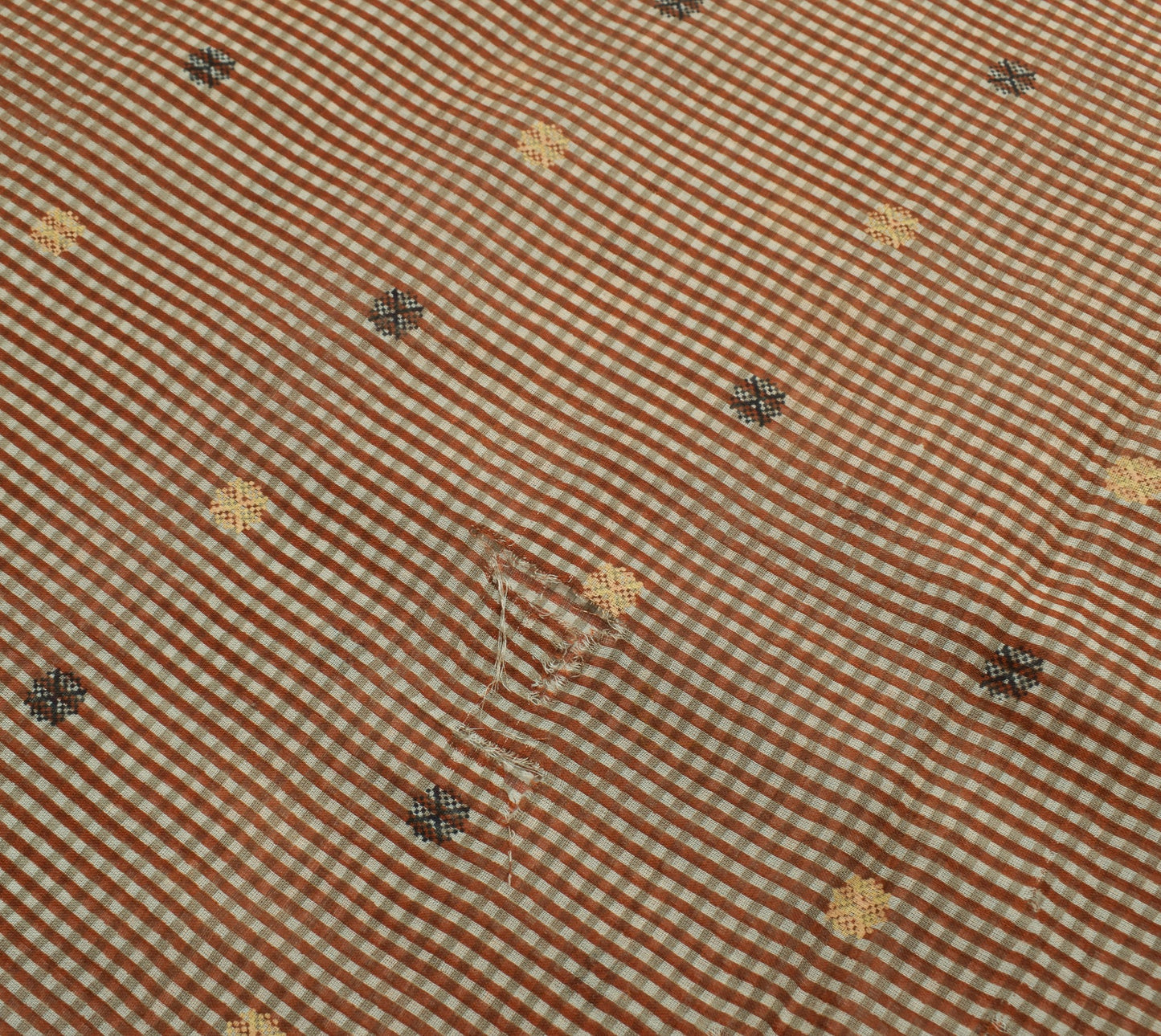 Sushila Vintage Brown Scrap Saree 100% Pure Cotton Printed Floral Sari Fabric