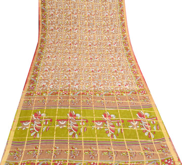 Sushila Vintage Brown Scrap Saree 100% Pure Cotton Kalamkari Printed Sari Fabric