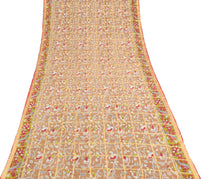Sushila Vintage Brown Scrap Saree 100% Pure Cotton Kalamkari Printed Sari Fabric