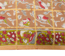 Sushila Vintage Brown Scrap Saree 100% Pure Cotton Kalamkari Printed Sari Fabric