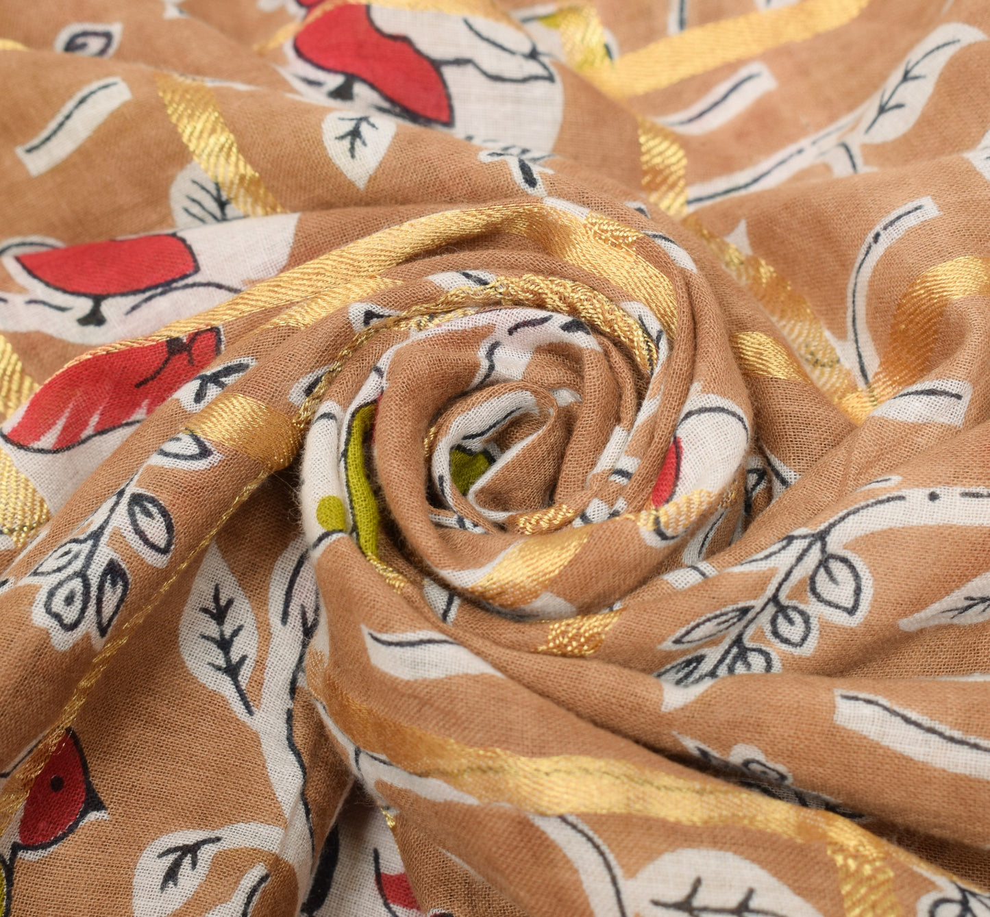 Sushila Vintage Brown Scrap Saree 100% Pure Cotton Kalamkari Printed Sari Fabric