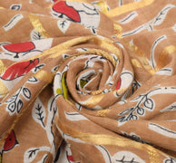 Sushila Vintage Brown Scrap Saree 100% Pure Cotton Kalamkari Printed Sari Fabric