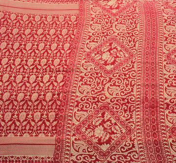 Sushila Vintage Red Scrap Saree 100% Pure Cotton Printed Floral Soft Sari Fabric
