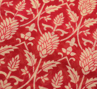Sushila Vintage Red Scrap Saree 100% Pure Cotton Printed Floral Soft Sari Fabric