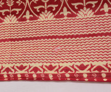 Sushila Vintage Red Scrap Saree 100% Pure Cotton Printed Floral Soft Sari Fabric