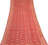 Sushila Vintage Red Scrap Saree 100% Pure Cotton Printed Floral Soft Sari Fabric