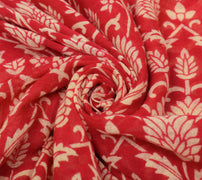 Sushila Vintage Red Scrap Saree 100% Pure Cotton Printed Floral Soft Sari Fabric