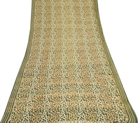 Sushila Vintage Floral Scrap Saree 100% Pure Cotton Printed Cream Sari Fabric