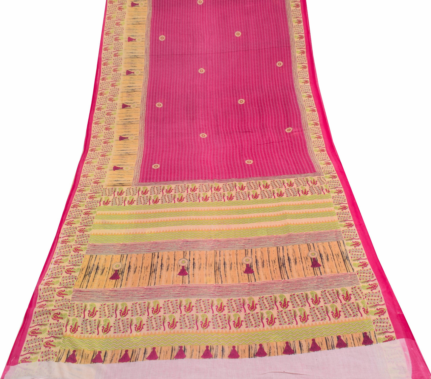 Sushila Vintage Hot Pink Scrap Saree 100%Pure Cotton Printed Soft Sari Fabric
