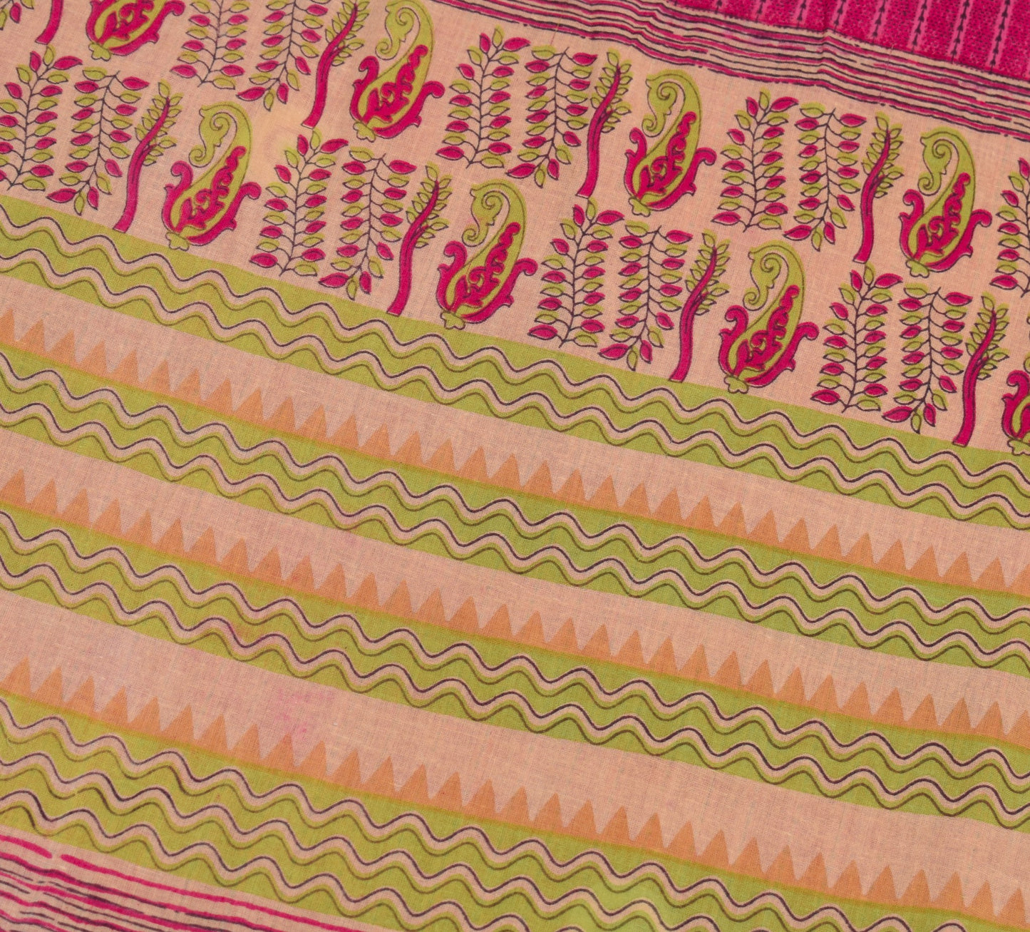Sushila Vintage Hot Pink Scrap Saree 100%Pure Cotton Printed Soft Sari Fabric