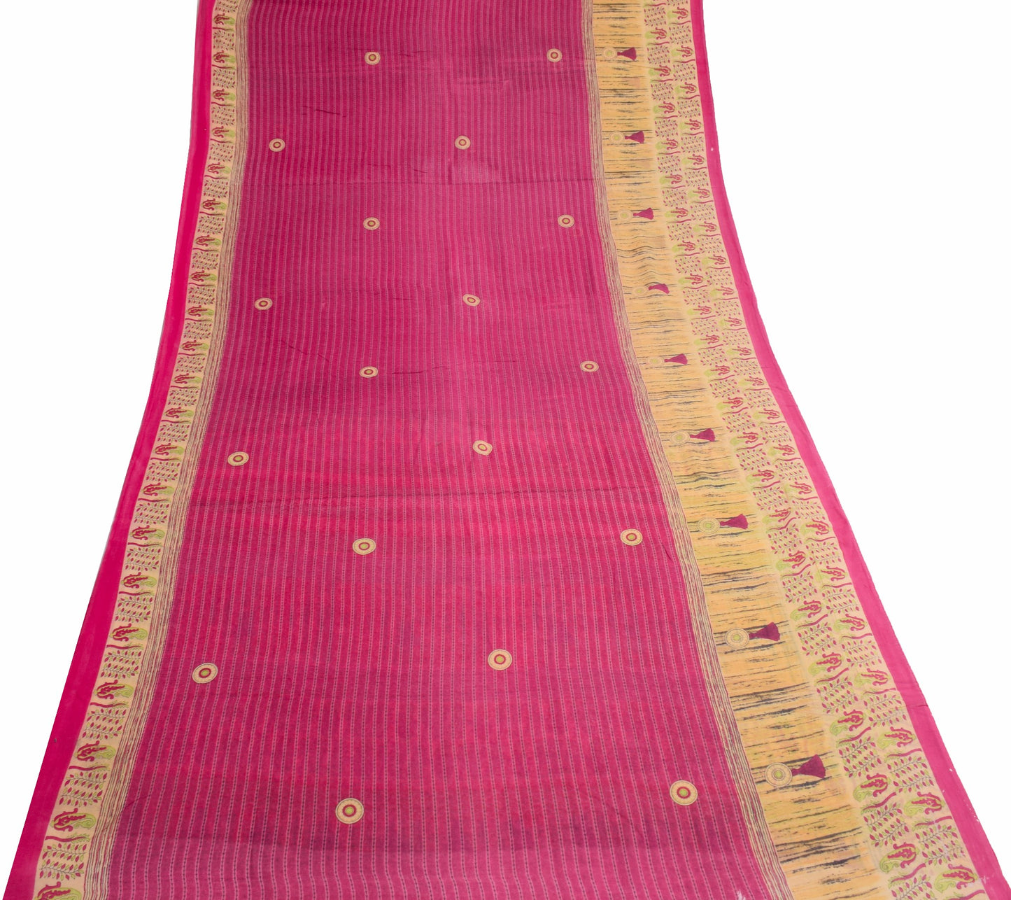 Sushila Vintage Hot Pink Scrap Saree 100%Pure Cotton Printed Soft Sari Fabric